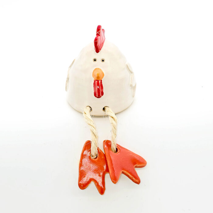 Kantenhocker Huhn aus Ton, in weiß