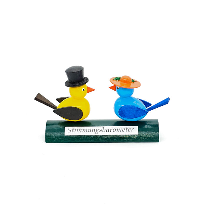 Stimmungsbarometer mit gelbem und blauem Vogel