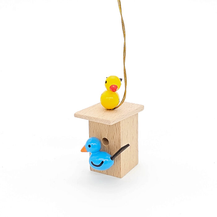 kleine Vogelhäuser zum hängen mit gelbem und blauem Vogel