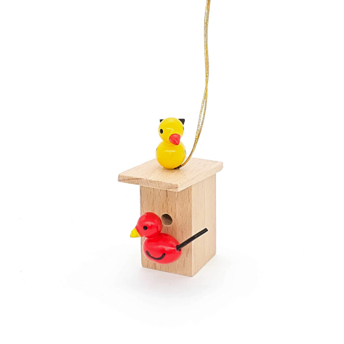 kleine Vogelhäuser zum hängen mit gelbem und rotem Vogel