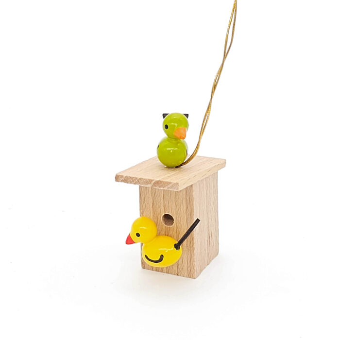 kleine Vogelhäuser zum hängen mit grünem und gelbem Vogel
