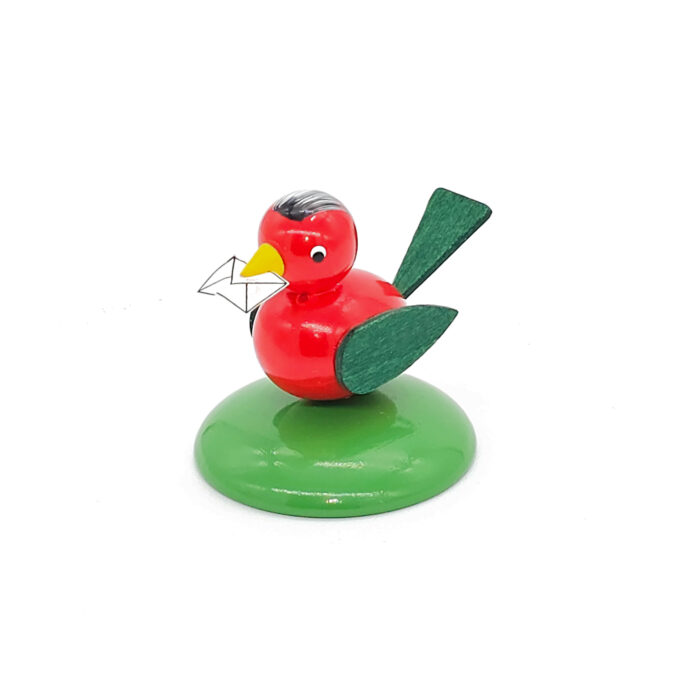 kleine Holzvögel mit Brief im Schnabel in rot