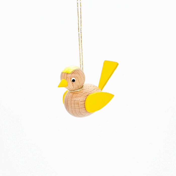 Hängender Vogel aus Holz in natur/gelb