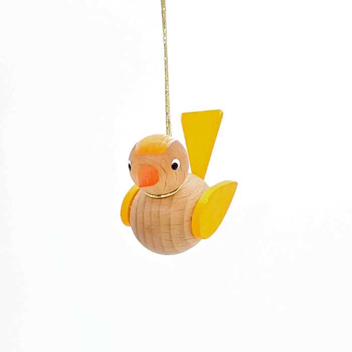 Hängender Vogel aus Holz in natur/orange